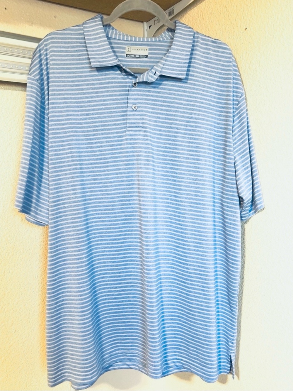 PGA Tour Light Blue & White Striped Polo